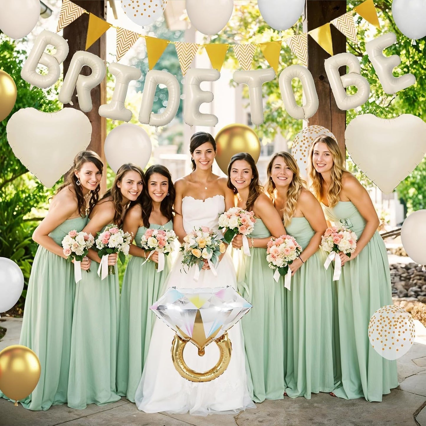 Sand White Bachelorette Party Decorations, Nude White Bride To Be Bridal Shower Balloons Decorations, White and Gold Balloons with Diamond Ring Cream Heart Balloons for Bachelorette Engagement Wedding