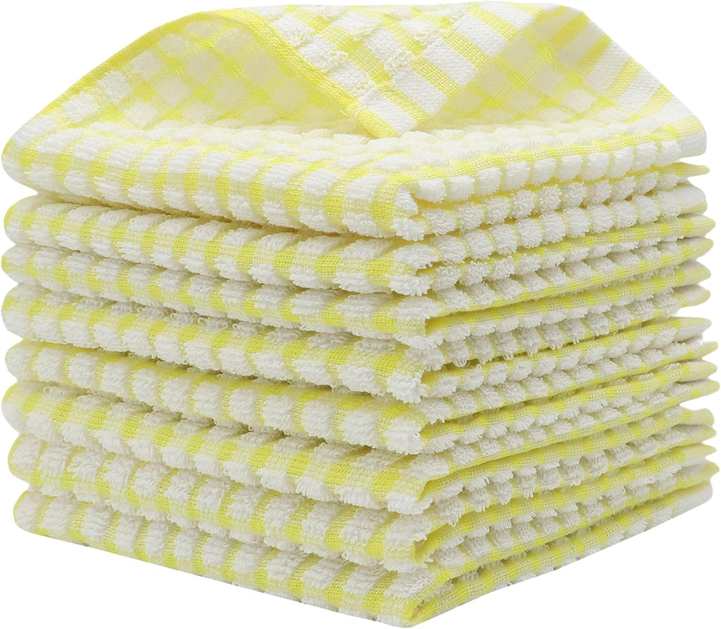 Cotton Dish Rags Dish Cloths For Washing Dishes, 8 Pack,11.8”x11.8”, Yellow | Terry Cloth Wash Rags For Cleaning House, Light Dish Towels Tor Kitchen Drying Dishes, Soft Kitchen Washcloths