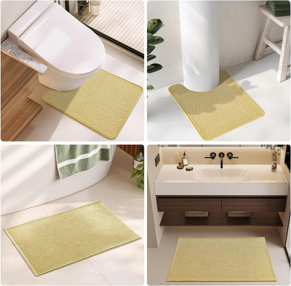Bathroom Rugs Non Slip Washable, Super Absorbent Thin Bath Mat Small Quick Dry Low Pile Bathroom Rug, Yellow 16"x24"