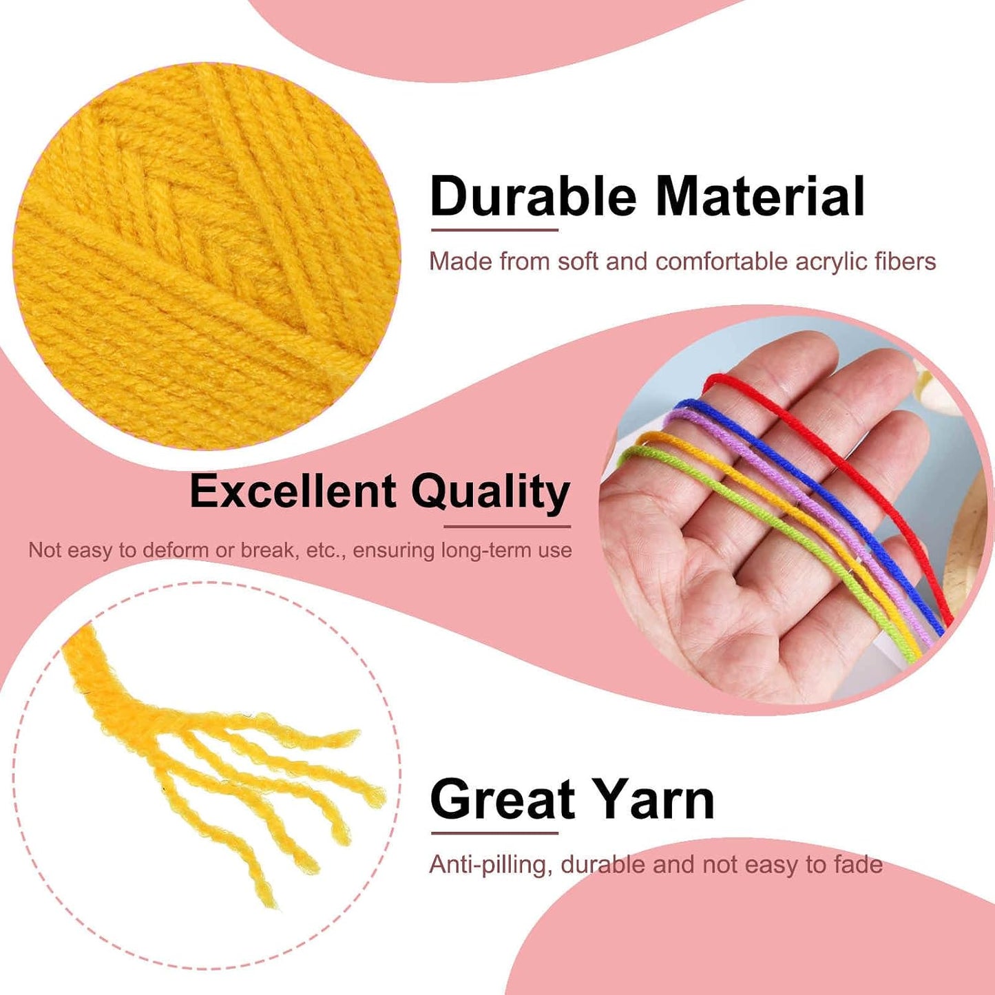 2 Pcs Crocheting Yarn, 3mm Yellow 100% Acrylic Yarn 40G/1.4oz Sport Weight Yarns Bulk Soft and Fluffy Yarns for Knitting DIY Crochet Crafts Blankets Gift,44 Yards Total