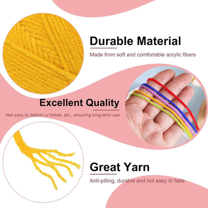 2 Pcs Crocheting Yarn, 3mm Yellow 100% Acrylic Yarn 40G/1.4oz Sport Weight Yarns Bulk Soft and Fluffy Yarns for Knitting DIY Crochet Crafts Blankets Gift,44 Yards Total