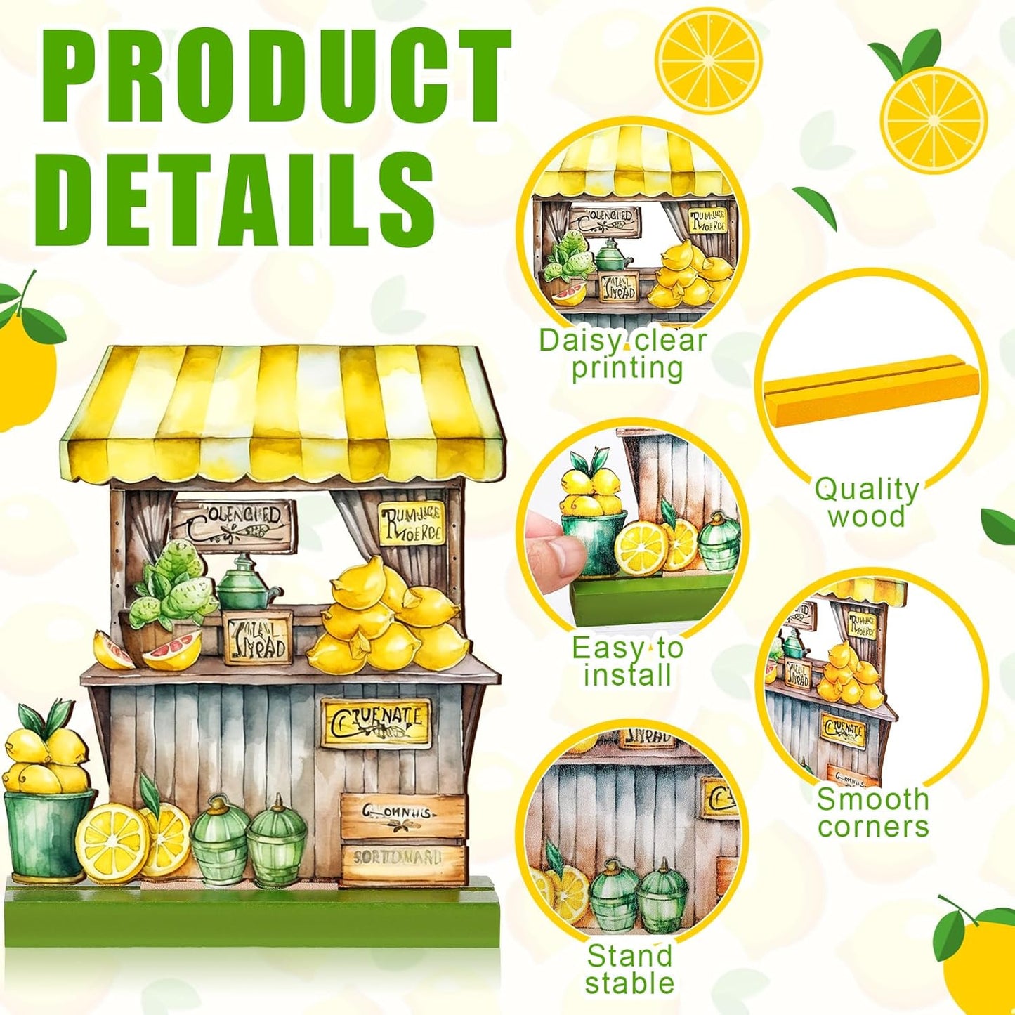 6 Pcs Summer Lemon Table Decor Lemon Signs Wooden Tabletop Centerpiece Decorations Rustic Summer Tiered Tray Decor for Home Party Office Kitchen Shelf Display