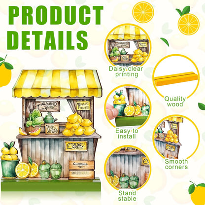 6 Pcs Summer Lemon Table Decor Lemon Signs Wooden Tabletop Centerpiece Decorations Rustic Summer Tiered Tray Decor for Home Party Office Kitchen Shelf Display