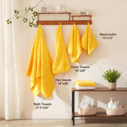 Lint Free 8Pcs Bathroom Towels Set Ultra Soft Microfiber Yellow | Ultra fluffy, Thick, Highly absorbent, Fast dry, No shedding, No pilling, Fade resistant, Durable & long-lasting