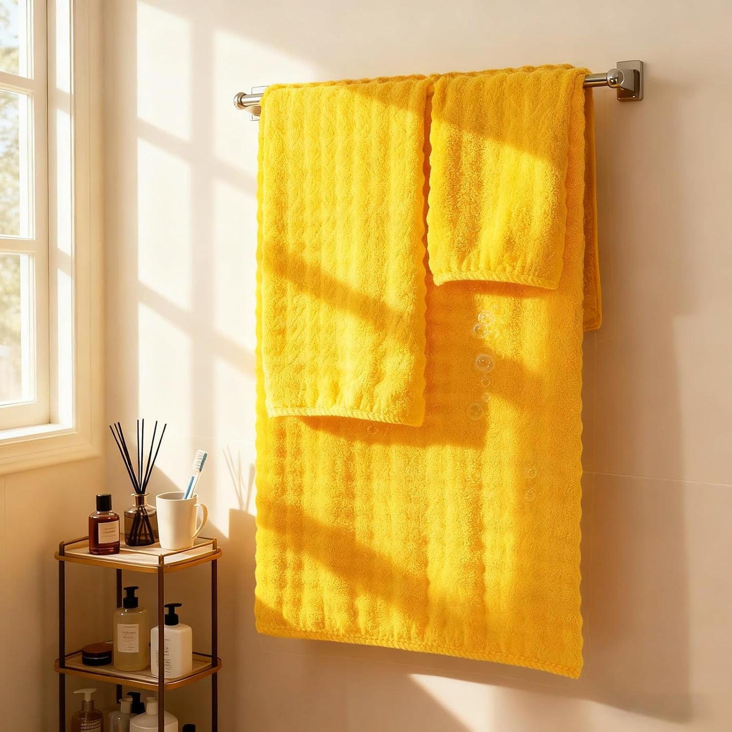 Lint Free 8Pcs Bathroom Towels Set Ultra Soft Microfiber Yellow | Ultra fluffy, Thick, Highly absorbent, Fast dry, No shedding, No pilling, Fade resistant, Durable & long-lasting