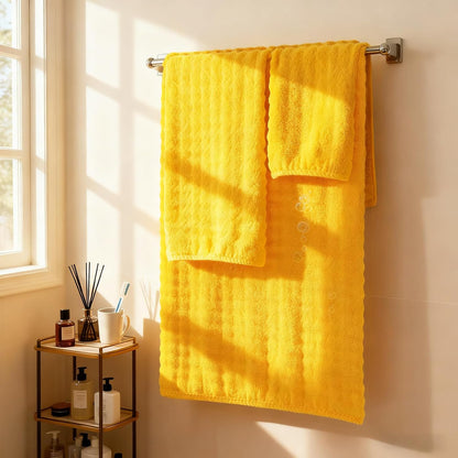 Lint Free 8Pcs Bathroom Towels Set Ultra Soft Microfiber Yellow | Ultra fluffy, Thick, Highly absorbent, Fast dry, No shedding, No pilling, Fade resistant, Durable & long-lasting