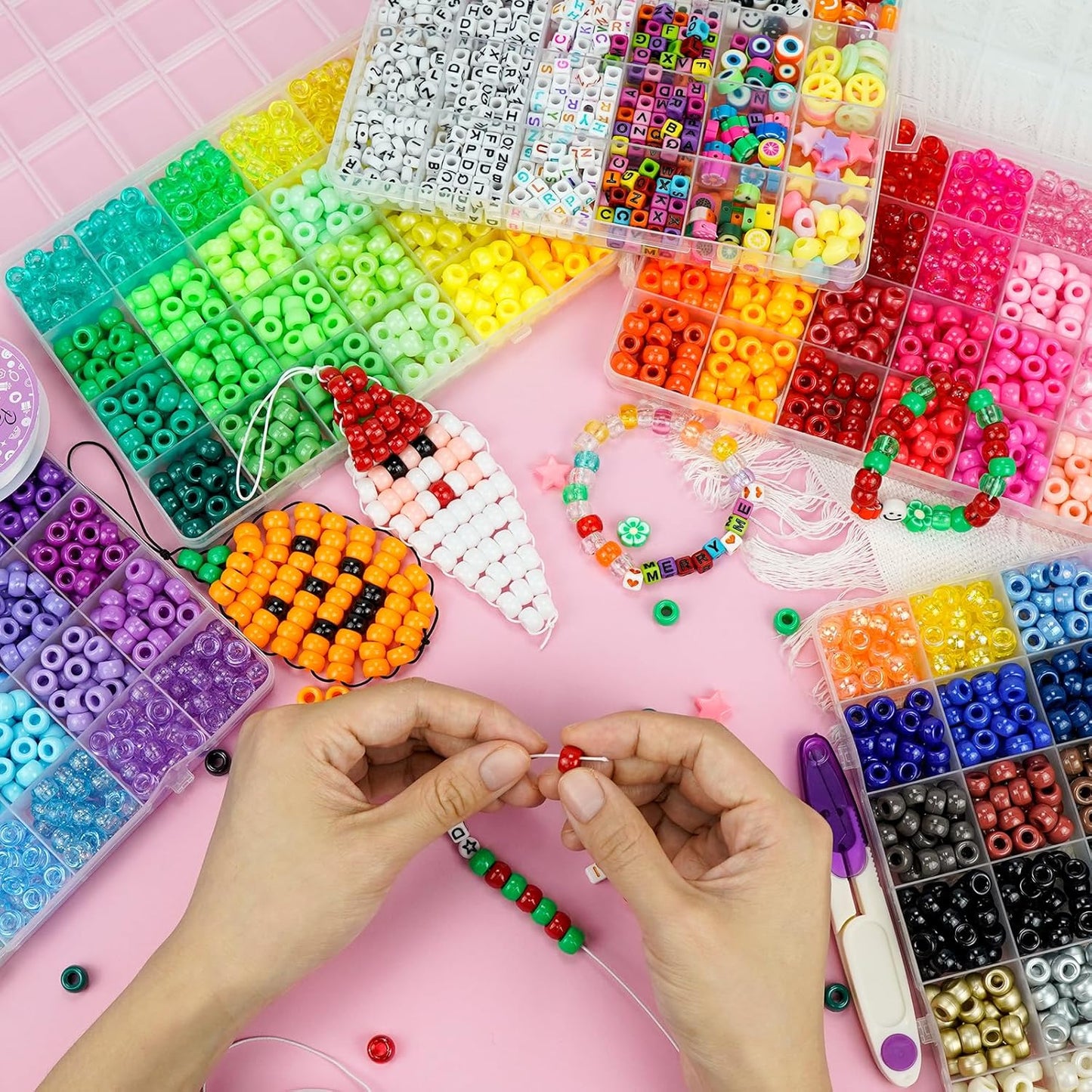 5 Boxes Bracelet Making Kit Pony Beads, 96 Colors 3500Pcs Kandi Beads for Bracelets with 800Pcs Letter Bead Friendship Bracelet Rave Accessories Craft Kits for Kids Adults Keychain Jewelry Making