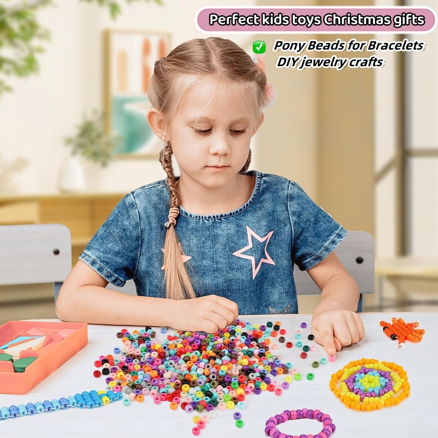 5 Boxes Bracelet Making Kit Pony Beads, 96 Colors 3500Pcs Kandi Beads for Bracelets with 800Pcs Letter Bead Friendship Bracelet Rave Accessories Craft Kits for Kids Adults Keychain Jewelry Making