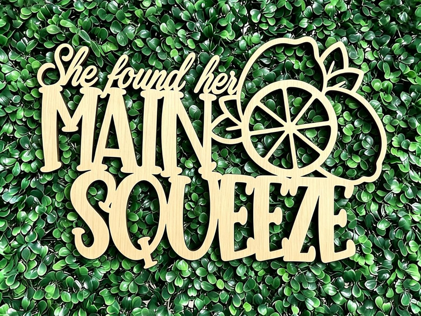 Laser Cut Wood Sign She Found Her Main Squeeze Lemon Cutout | lemon bridal shower decorations, citrus bachelorette party, engagement party, photo prop, bride farmhouse wall decor