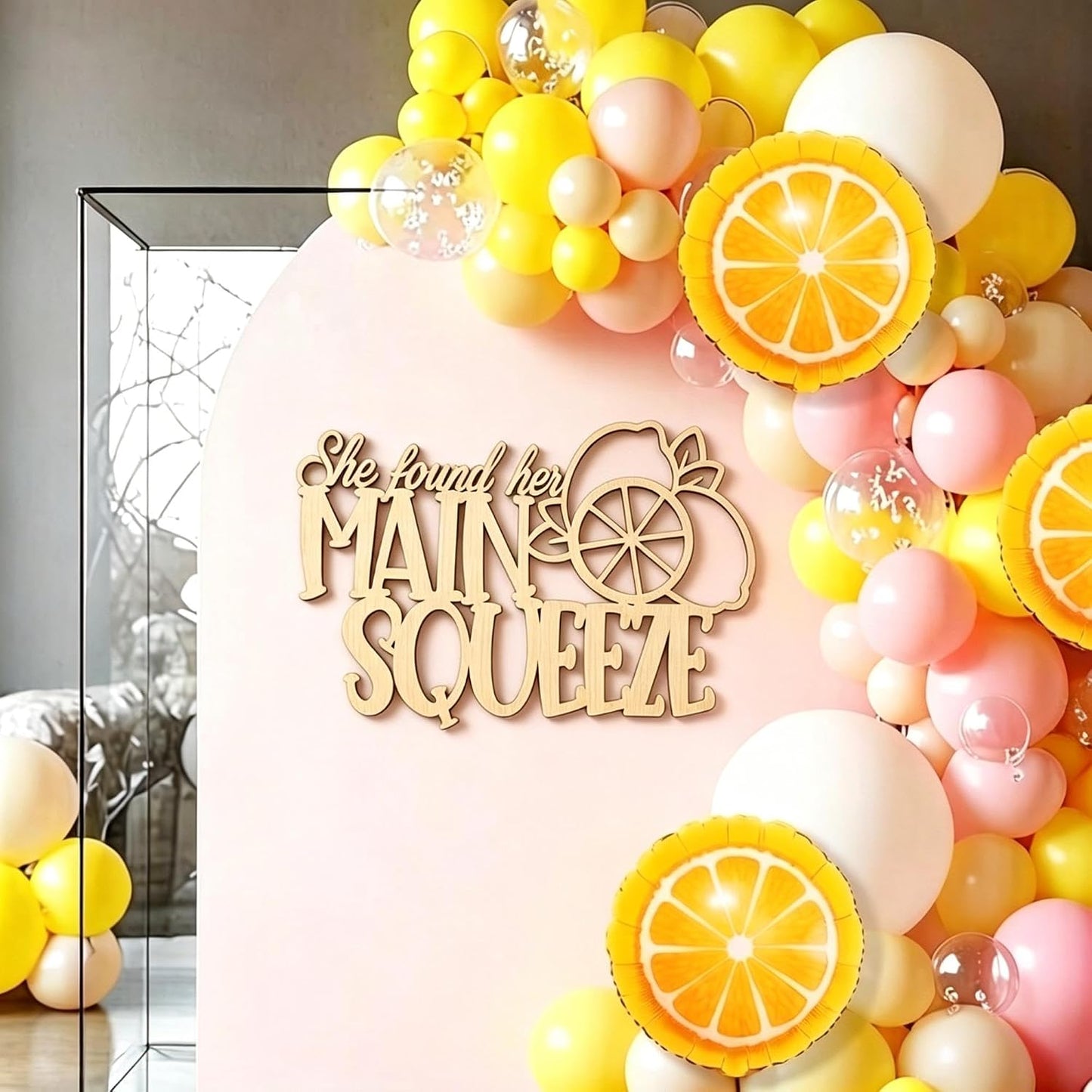 Laser Cut Wood Sign She Found Her Main Squeeze Lemon Cutout | lemon bridal shower decorations, citrus bachelorette party, engagement party, photo prop, bride farmhouse wall decor