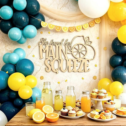 Laser Cut Wood Sign She Found Her Main Squeeze Lemon Cutout | lemon bridal shower decorations, citrus bachelorette party, engagement party, photo prop, bride farmhouse wall decor