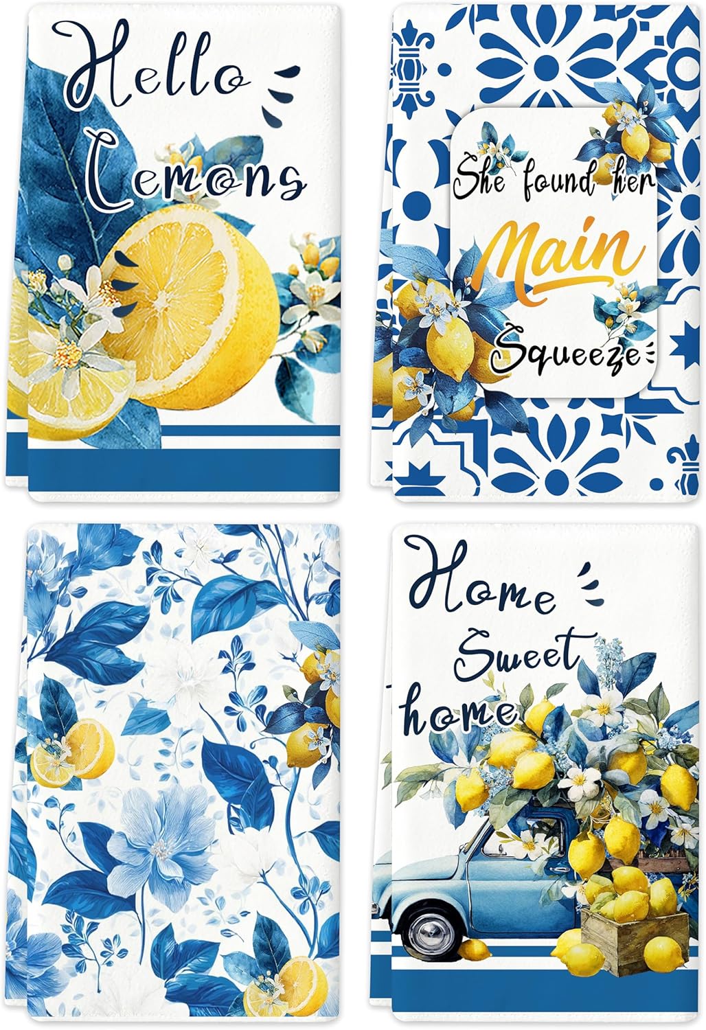 Lemon Kitchen Towels Set of 4, 16×24 Inch Absorbent Microfiber Dish Towels, Citrus Hand Towels Tea Towels, Decorative Kitchen Towels for Summer Home Decor Housewarming Gifts for Women