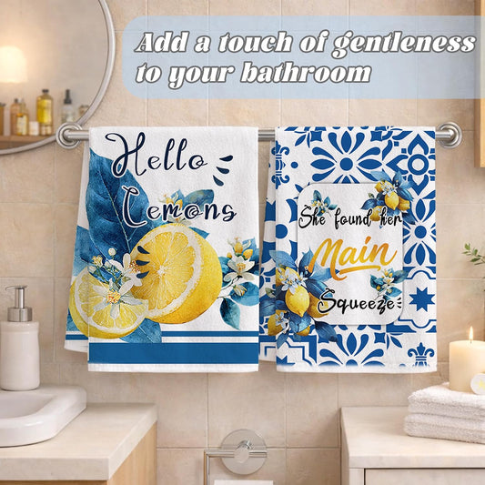 Lemon Kitchen Towels Set of 4, 16×24 Inch Absorbent Microfiber Dish Towels, Citrus Hand Towels Tea Towels, Decorative Kitchen Towels for Summer Home Decor Housewarming Gifts for Women