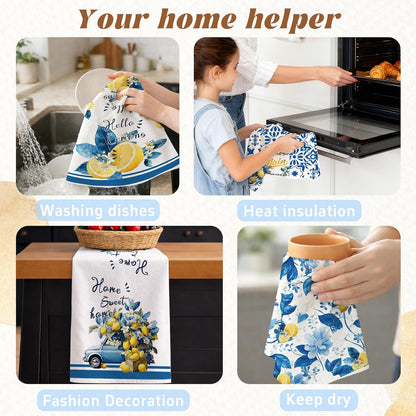 Lemon Kitchen Towels Set of 4, 16×24 Inch Absorbent Microfiber Dish Towels, Citrus Hand Towels Tea Towels, Decorative Kitchen Towels for Summer Home Decor Housewarming Gifts for Women