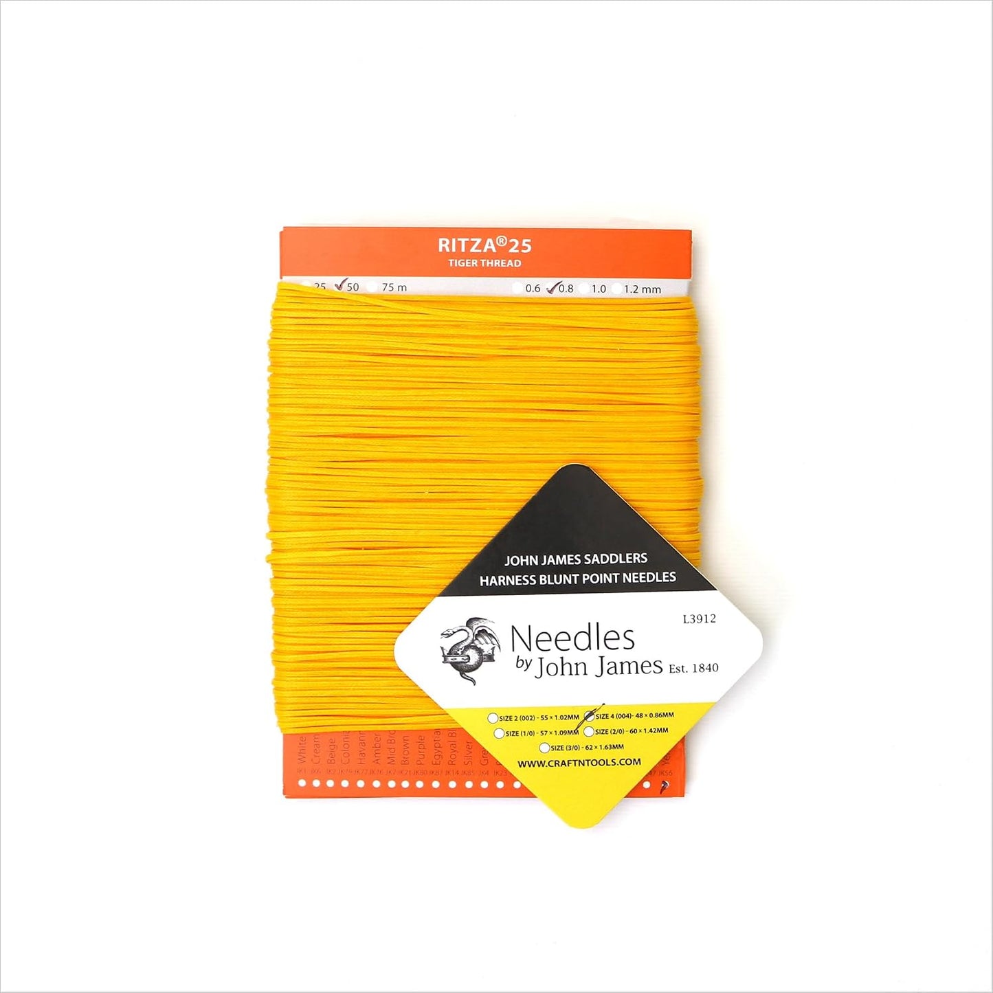 Ritza Tiger 0.6mm Waxed Polyester Thread for Leather Craft | 50m Yellow Tiger Thread
