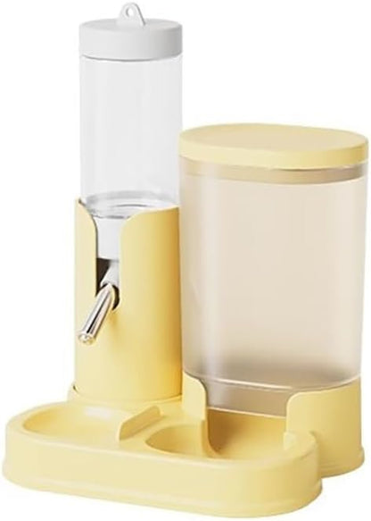 No Drip Hamster Water Bottle, 2 in 1 Hamster Water Dispenser & Food Bowl | Sealed Freestanding Small Animal Gravity Feeder, Hamster Cage Accessories for Dwarf Hamster, Gerbil, Rat, Mice (Yellow)