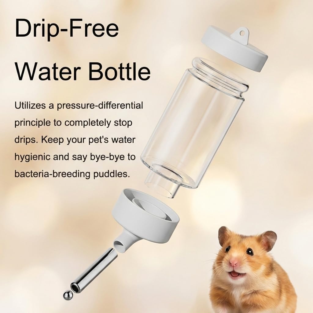 No Drip Hamster Water Bottle, 2 in 1 Hamster Water Dispenser & Food Bowl | Sealed Freestanding Small Animal Gravity Feeder, Hamster Cage Accessories for Dwarf Hamster, Gerbil, Rat, Mice (Yellow)