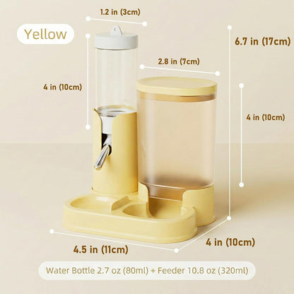 No Drip Hamster Water Bottle, 2 in 1 Hamster Water Dispenser & Food Bowl | Sealed Freestanding Small Animal Gravity Feeder, Hamster Cage Accessories for Dwarf Hamster, Gerbil, Rat, Mice (Yellow)