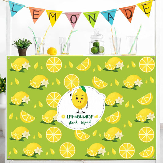 Lemonade Tablecloth 45 x 31 Inch with Ribbon Washable Fabric | Lemonade Stand Table Cloth Rectangle Table Cover for Lemon Party Supplies Summer Beach Party Decorations Yellow
