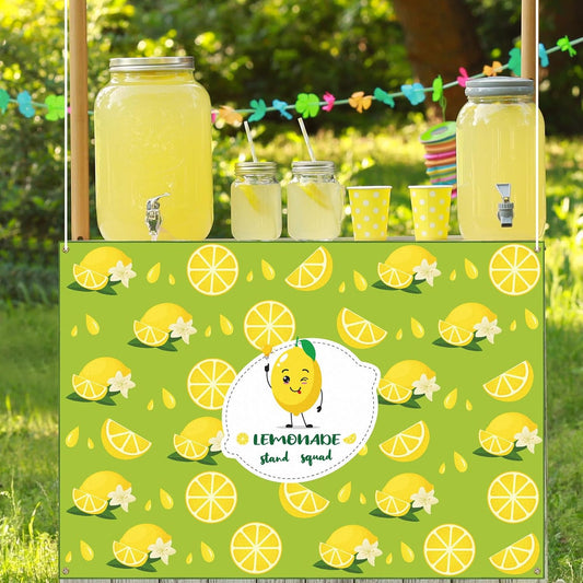 Lemonade Tablecloth 45 x 31 Inch with Ribbon Washable Fabric | Lemonade Stand Table Cloth Rectangle Table Cover for Lemon Party Supplies Summer Beach Party Decorations Yellow