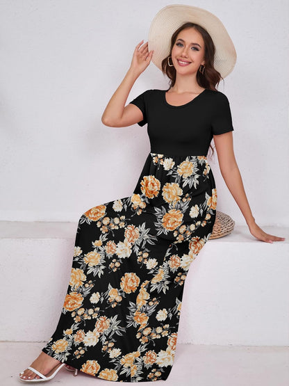 Maxi Dress for Women Short Sleeve Casual Summer Loose Plain Comfy Long Dresses with Pockets