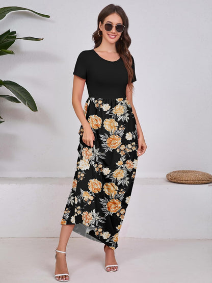 Maxi Dress for Women Short Sleeve Casual Summer Loose Plain Comfy Long Dresses with Pockets