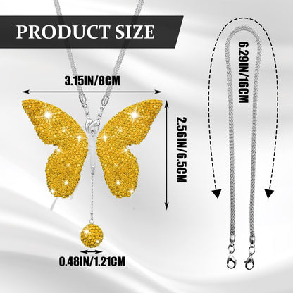 Bling Butterfly Diamond Car Accessories, Car Mirror Hanging Accessories, Crystal Rhinestone Vehicle Rear View Mirror Charms, Lucky Diamond Auto Hanging Ornament Pendant for Cars (Yellow)