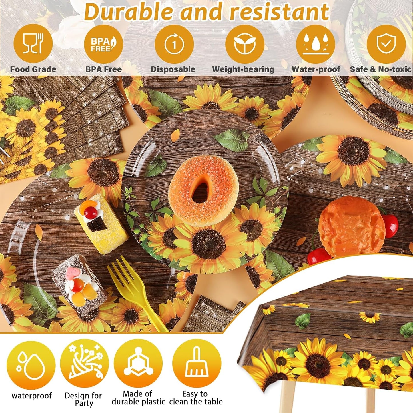 209Pcs Sunflower Bridal Birthday Party Supplies Includes Sunflower Party Plates Napkins Fork Sunflower Tablecloth Banner Hanging Garland Kit for Summer Bridal Shower Party Decorations Set