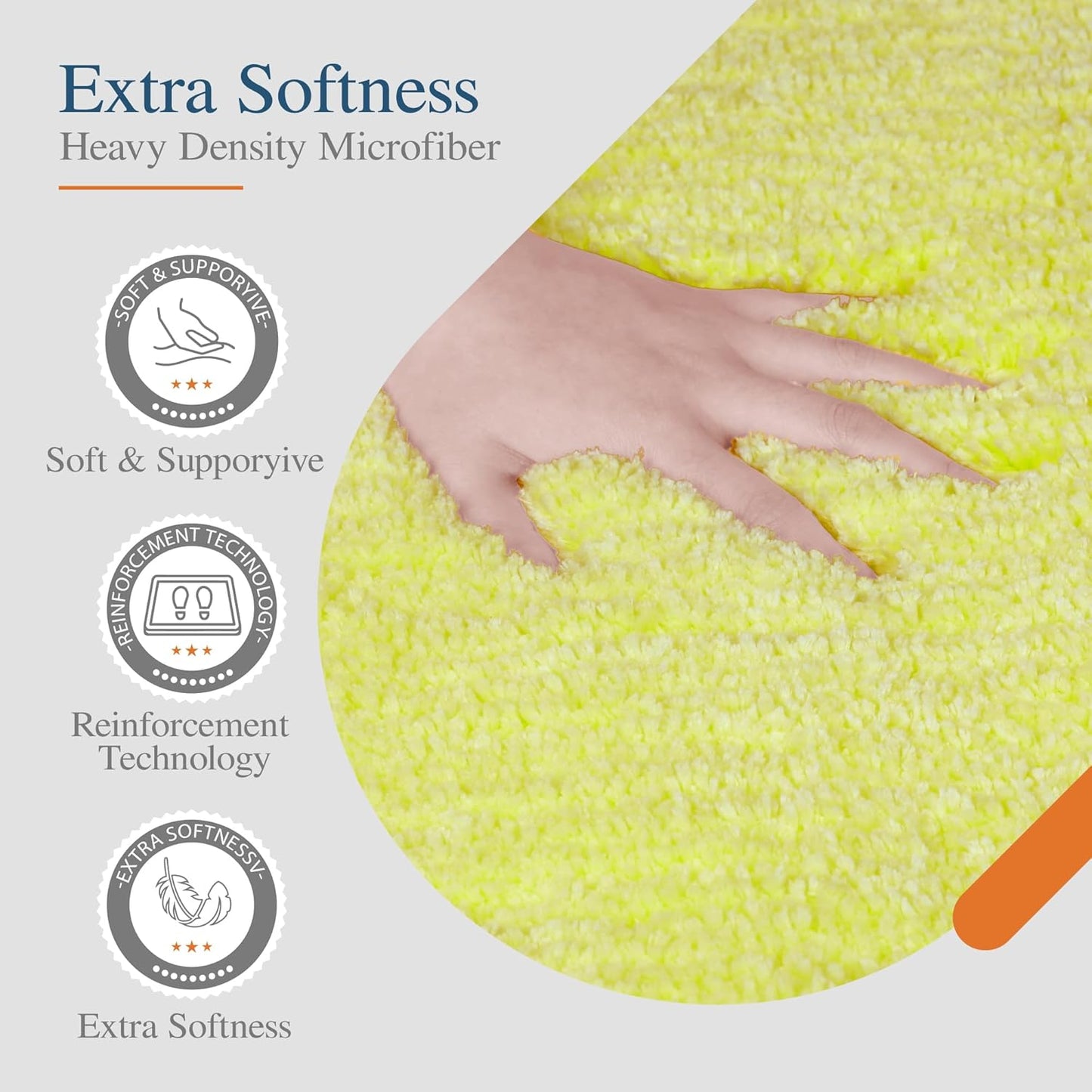 Bathroom Rug Non Slip Bath Mat (16 x 24, Yellow) Water Absorbent Soft Microfiber Shaggy Bathroom Mat Machine Washable Bath Rug Thick Plush Rugs for Shower