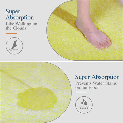 Bathroom Rug Non Slip Bath Mat (16 x 24, Yellow) Water Absorbent Soft Microfiber Shaggy Bathroom Mat Machine Washable Bath Rug Thick Plush Rugs for Shower