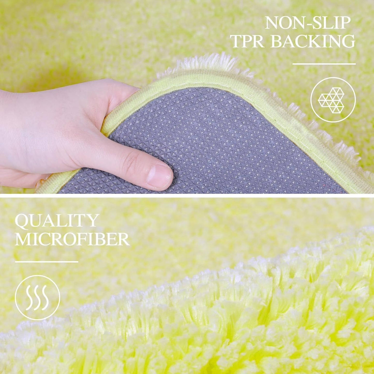 Bathroom Rug Non Slip Bath Mat (16 x 24, Yellow) Water Absorbent Soft Microfiber Shaggy Bathroom Mat Machine Washable Bath Rug Thick Plush Rugs for Shower