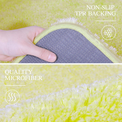 Bathroom Rug Non Slip Bath Mat (16 x 24, Yellow) Water Absorbent Soft Microfiber Shaggy Bathroom Mat Machine Washable Bath Rug Thick Plush Rugs for Shower