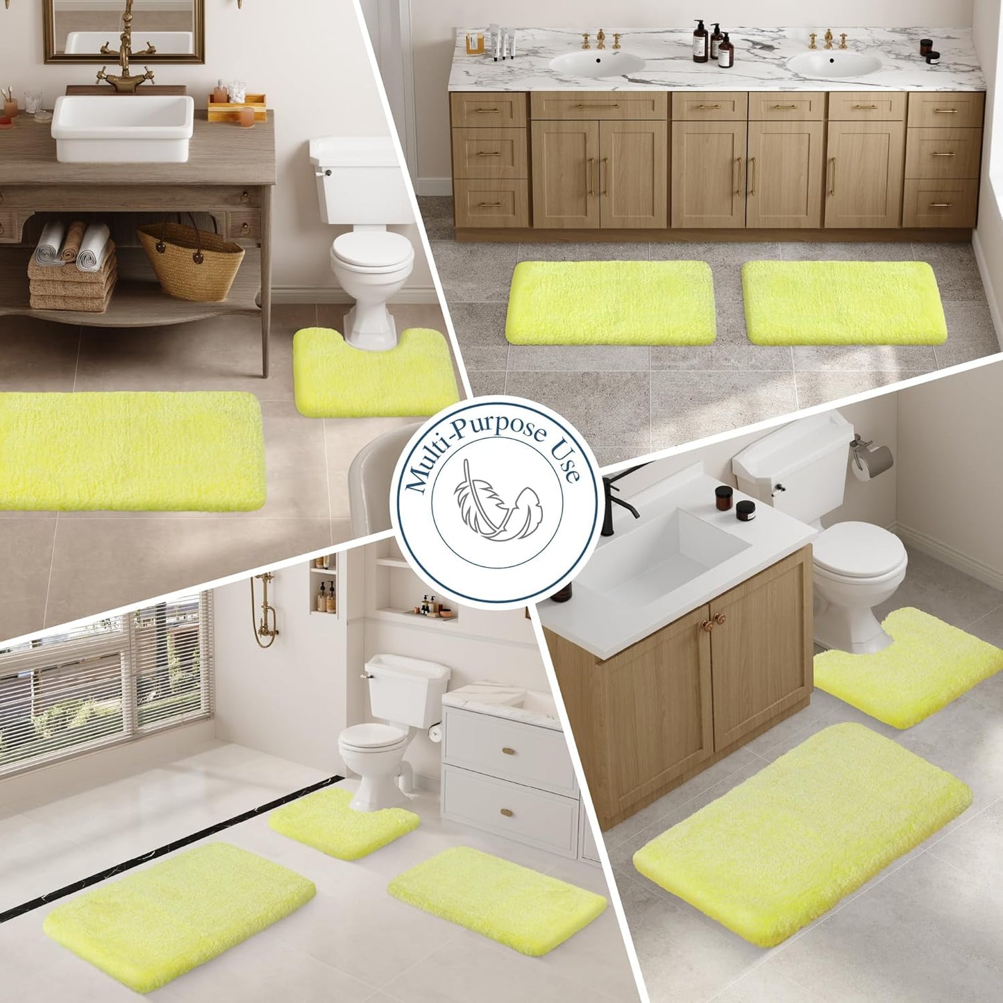 Bathroom Rug Non Slip Bath Mat (16 x 24, Yellow) Water Absorbent Soft Microfiber Shaggy Bathroom Mat Machine Washable Bath Rug Thick Plush Rugs for Shower