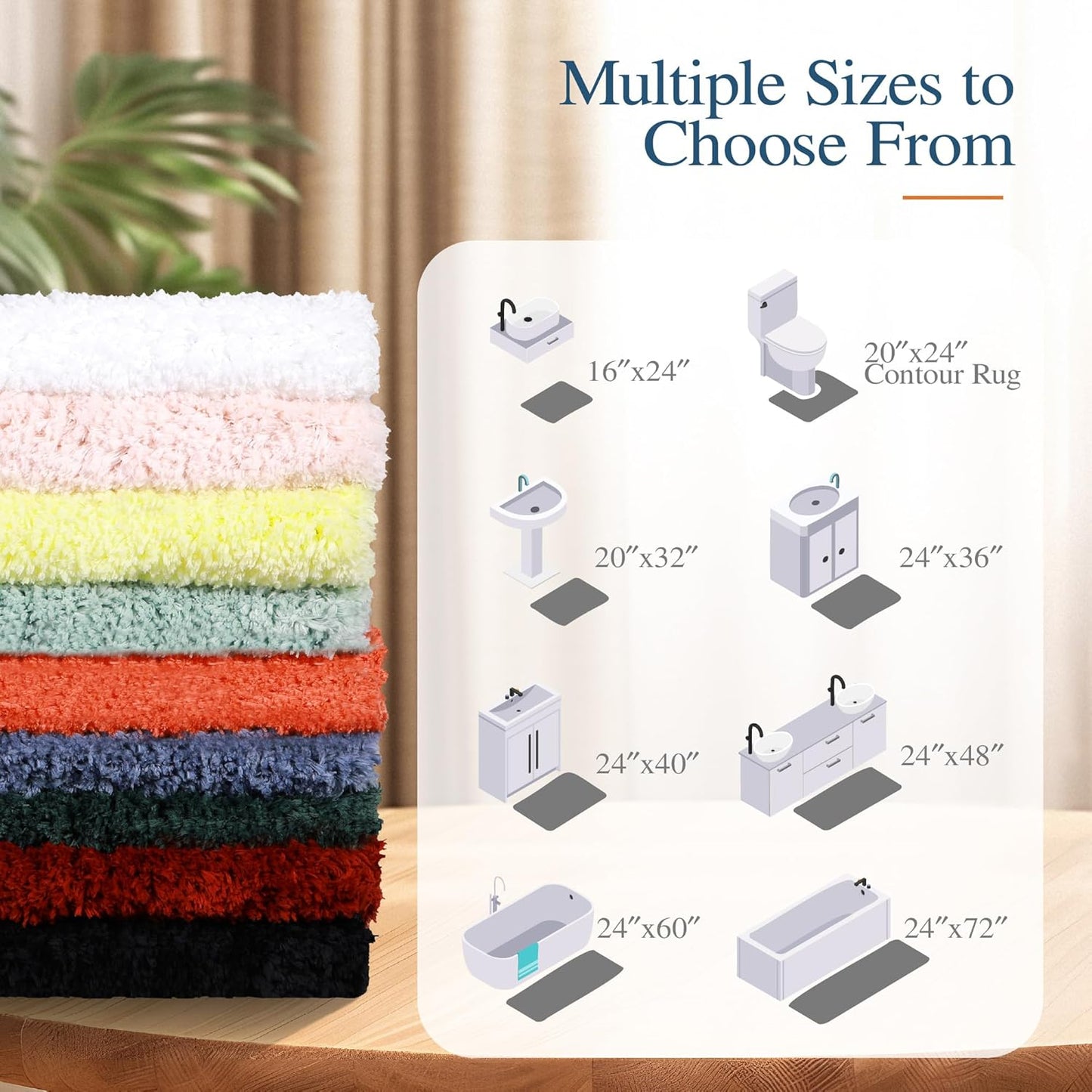Bathroom Rug Non Slip Bath Mat (16 x 24, Yellow) Water Absorbent Soft Microfiber Shaggy Bathroom Mat Machine Washable Bath Rug Thick Plush Rugs for Shower