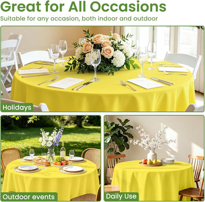 12 Pack Round Disposable Light Yellow Tablecloth, Light Yellow Plastic Table Cloths for Parties Disposable, 84x84 in Waterproof Camping Tablecloth for Birthday Party Baby Shower Picnic School