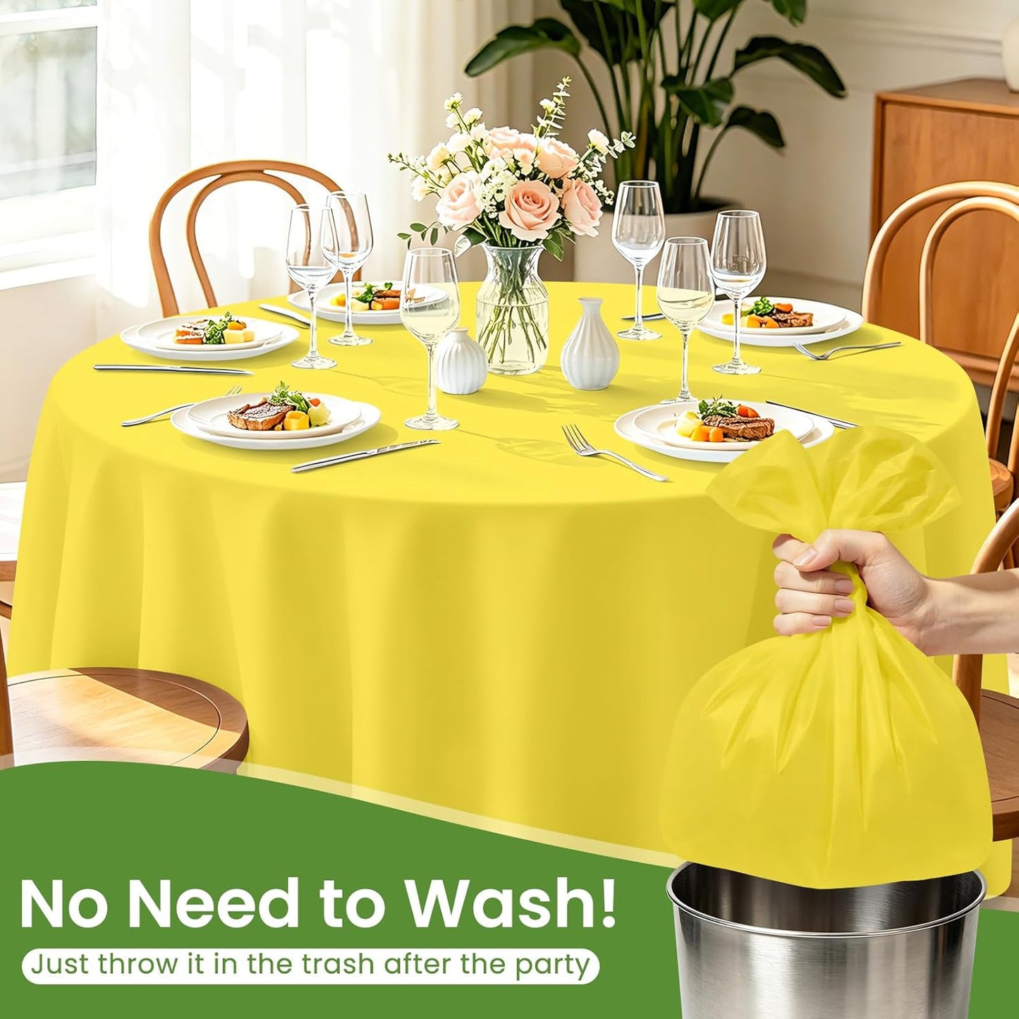 12 Pack Round Disposable Light Yellow Tablecloth, Light Yellow Plastic Table Cloths for Parties Disposable, 84x84 in Waterproof Camping Tablecloth for Birthday Party Baby Shower Picnic School