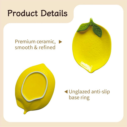 Ceramic Spoon Rest Set of 2, Lemon Shaped Kitchen Utensil Holder, Decorative Yellow Ceramic Countertop Protector, 6.1 x 4.1 inches (Yellow Lemon)