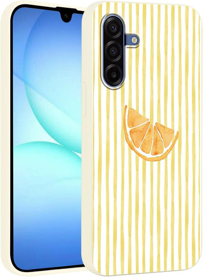 Cute Yellow Striped Phone Case for Samsung Galaxy A17 5G Case 6.7", Trendy Simple Summer Pattern Design Matte Cover Shockproof Silicone Soft Slim TPU Protection Funda for Girls Women, Lemon