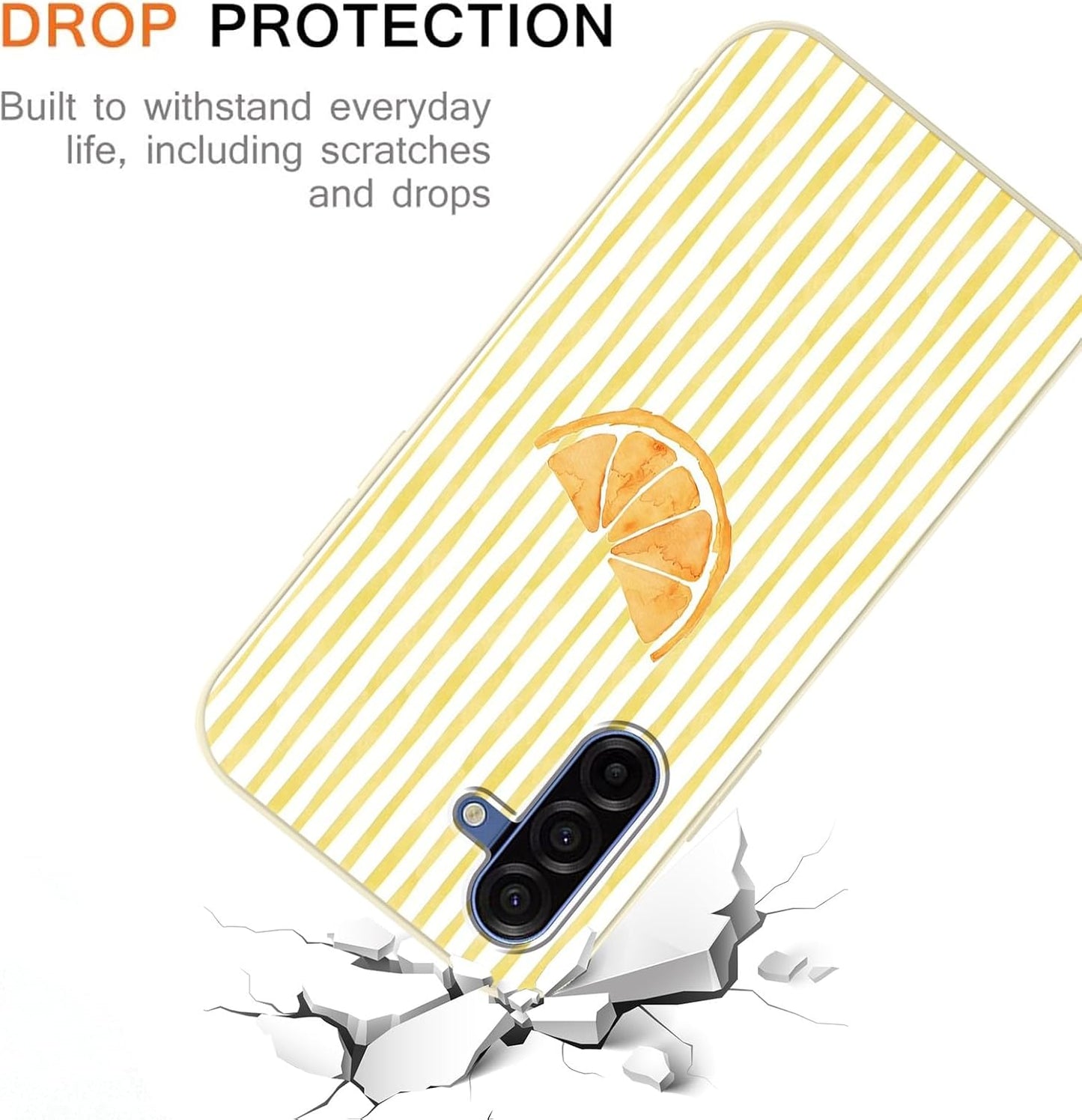 Cute Yellow Striped Phone Case for Samsung Galaxy A17 5G Case 6.7", Trendy Simple Summer Pattern Design Matte Cover Shockproof Silicone Soft Slim TPU Protection Funda for Girls Women, Lemon