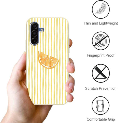 Cute Yellow Striped Phone Case for Samsung Galaxy A17 5G Case 6.7", Trendy Simple Summer Pattern Design Matte Cover Shockproof Silicone Soft Slim TPU Protection Funda for Girls Women, Lemon