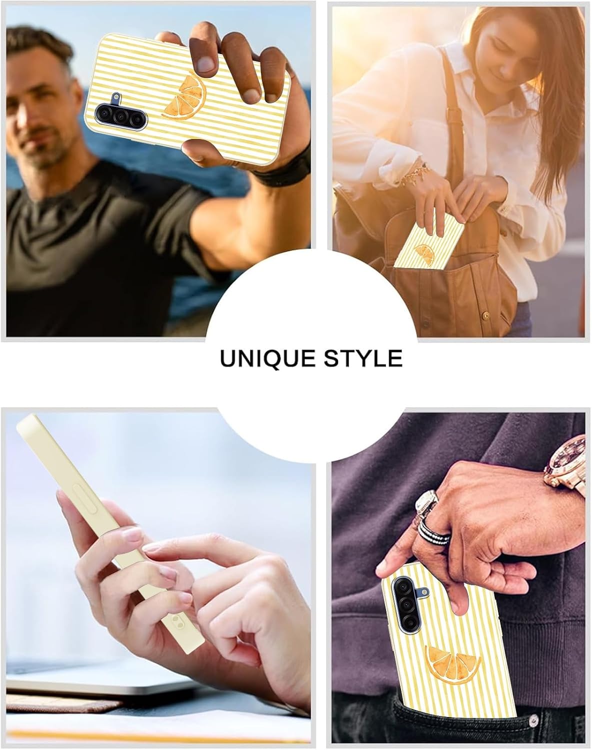 Cute Yellow Striped Phone Case for Samsung Galaxy A17 5G Case 6.7", Trendy Simple Summer Pattern Design Matte Cover Shockproof Silicone Soft Slim TPU Protection Funda for Girls Women, Lemon