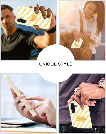 Cute Yellow Striped Phone Case for Samsung Galaxy A17 5G Case 6.7", Trendy Simple Summer Pattern Design Matte Cover Shockproof Silicone Soft Slim TPU Protection Funda for Girls Women, Lemon
