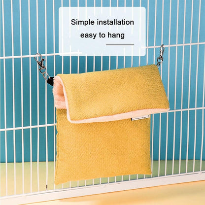® Small Pet Hanging Bed Sleep Pouch with Heated Warm Compartment Pet Hammocks Bed for Hamster Rat Sugar Glider Squirrel Ferret Warm Nest Bed Hideout Cave