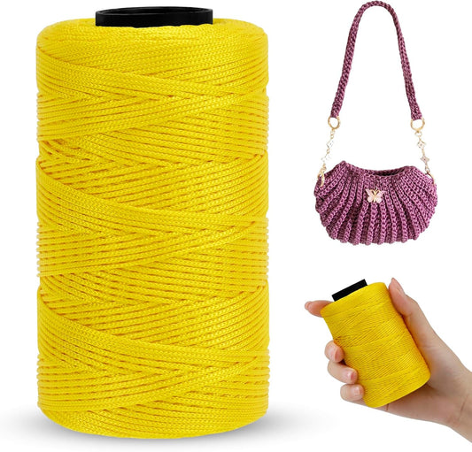Polyester Macrame Cord 1mm x 251yards Polyester Yarn for Crocheting Braided Polypropylene Cord Crochet Bag Cord Macrame Yarn for Crocheting, Handbag, Beading, DIY Crafts (Yellow)