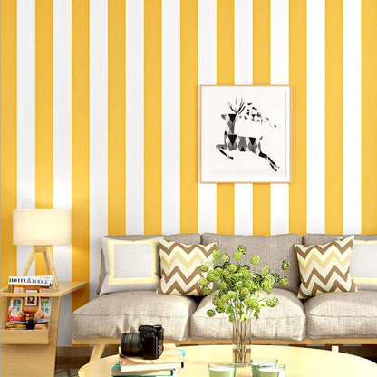 Nordic Style PVC Wallpaper Modern Minimalist Yellow and White Vertical Stripes Bedroom Living Room TV Background Wall Restaurant Hotel 20.87" Wx393.7 L Non-Pasted