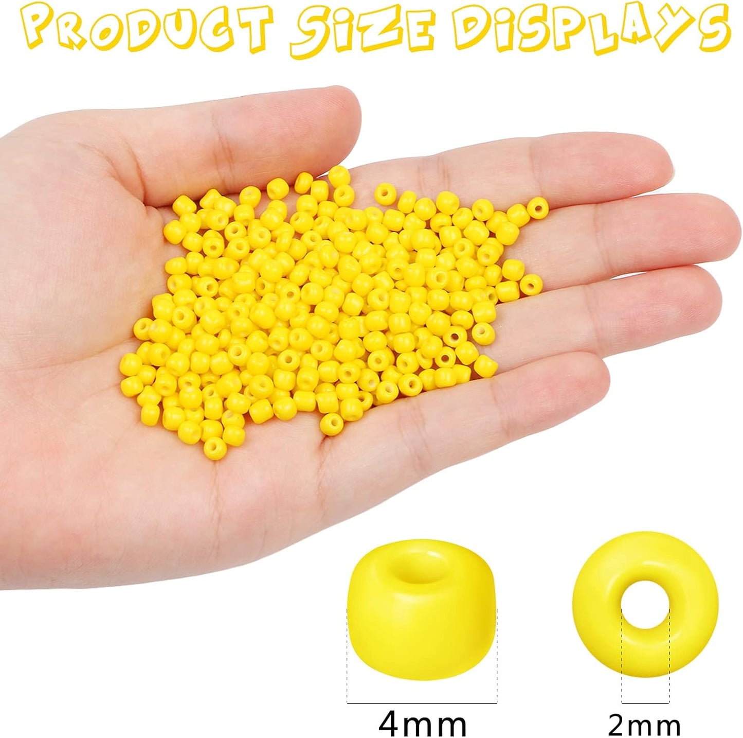 2200pcs Glass Seed Beads Bulk, 4mm 6/0 Pony Beads Bulk for Jewelry Making Mini Spacer Beads Loose Beads Craft Small Glass Seed Beads for DIY Bracelet Wrist (Bright Yellow)
