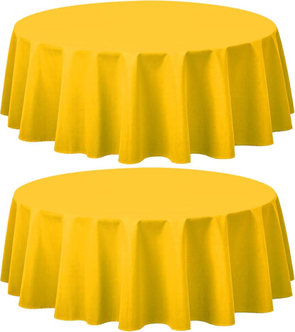 2 Pack Premium Disposable Plastic Tablecloth 84" Round Table Cover for Birthdays Weddings Christmas Anniversary (Yellow)