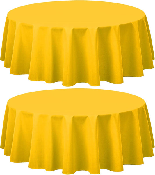 2 Pack Premium Disposable Plastic Tablecloth 84" Round Table Cover for Birthdays Weddings Christmas Anniversary (Yellow)