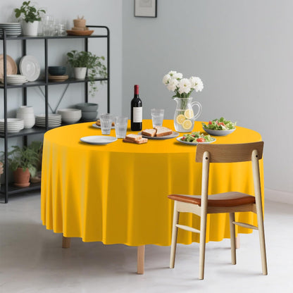 2 Pack Premium Disposable Plastic Tablecloth 84" Round Table Cover for Birthdays Weddings Christmas Anniversary (Yellow)