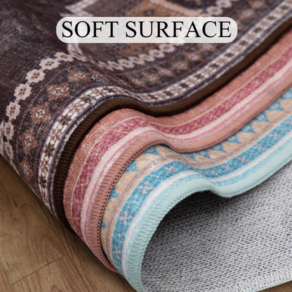 6x6 Round Area Rug - Vintage Ultra-Thin Living Room Rug Washable Abstract Carpets - Soft & Stain Resistant Rug for Kitchen Bedroom Dining Room Brown Yellow